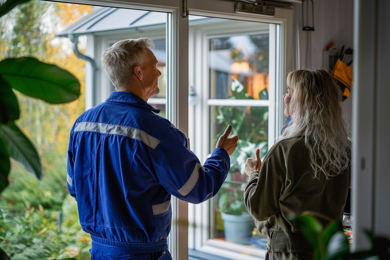 Hantverkare från Petersbygg går igenom arbetet med en kund